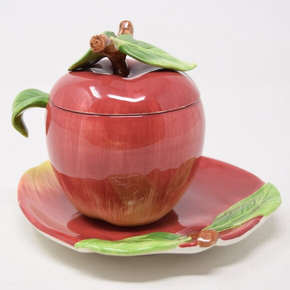 VTG Apple Shaped Jam Jar Lid Plate Spoon Cottagecore Farmhouse Granny Condiment - Picture 3 of 15